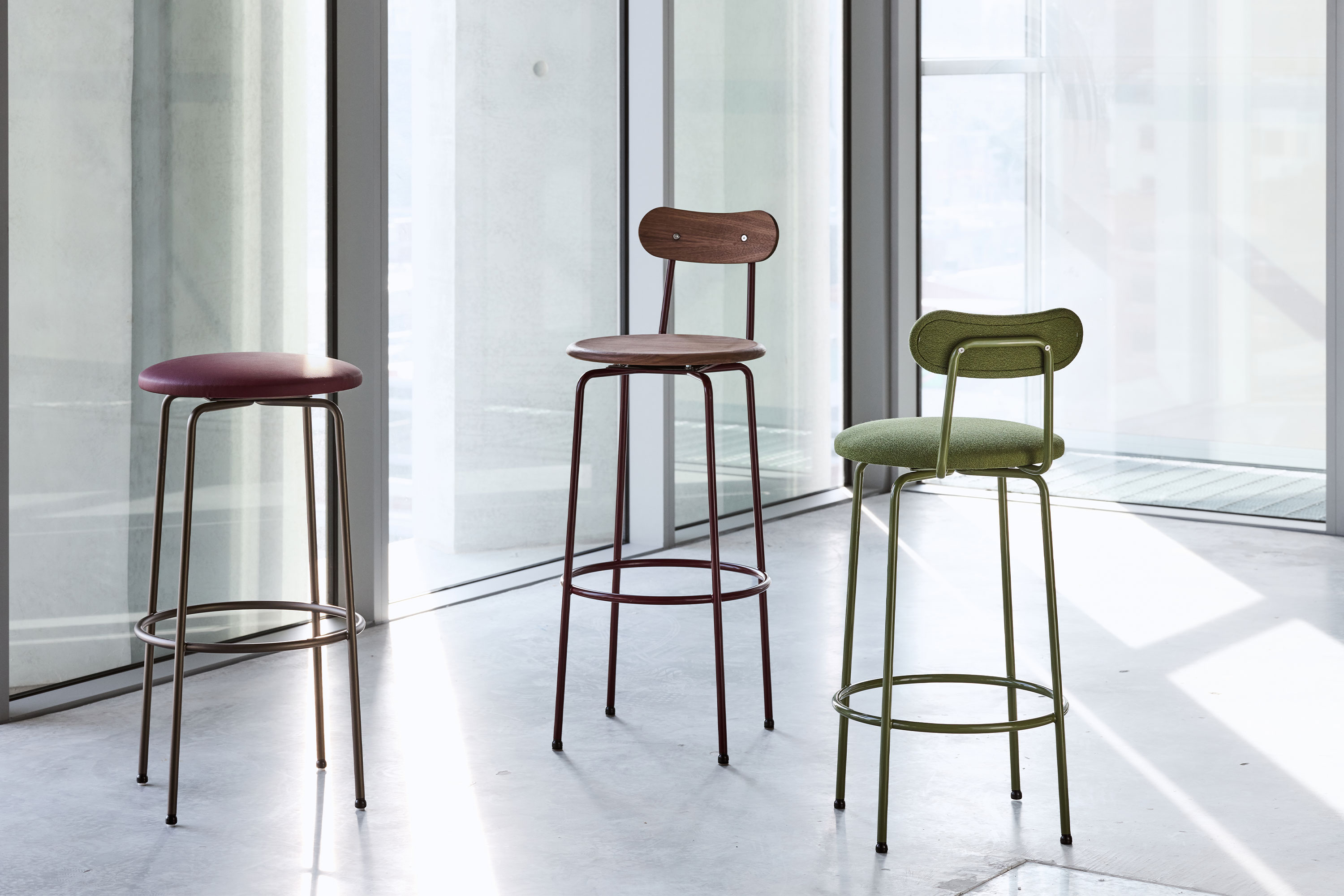 Jardan Bureau Kai Stools Ecowool Sage Revive Mahogany Walnut