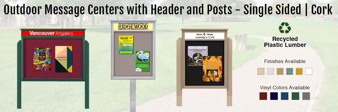 Outdoor-Message-Centers-with-Header-and-Posts---Single-Sided-Cork