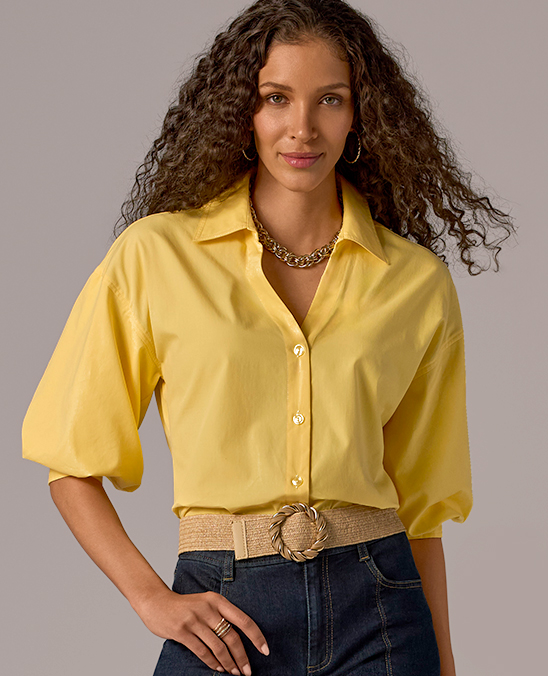 models wearing yellow button down