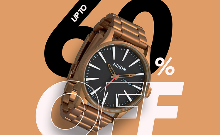 up to 60% off lockup text with image of bronze Sentry watch overtop.