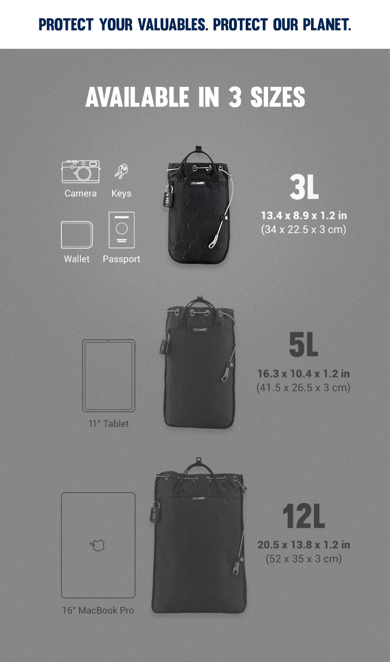 Pacsafe Travelsafe 12L - Mobiler Safe mit TSA-Zahlen Schloß, Trage-Tasche  mit Anti-Diebstahl Technologie, 12 Liter Volumen, Schwarz/Black :  : Fashion