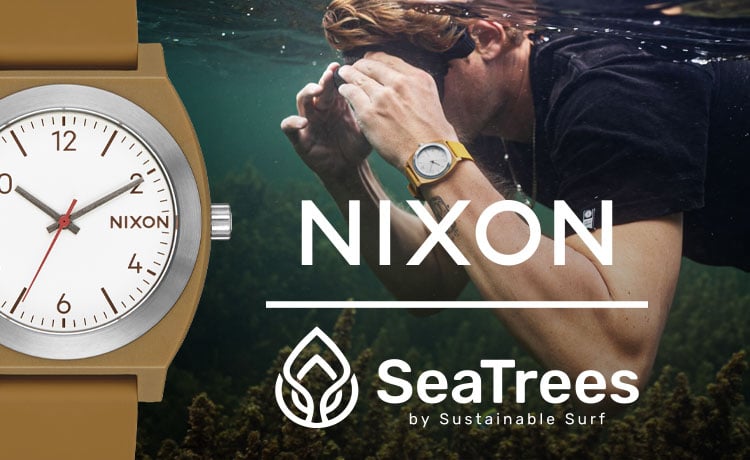 Image of SeaTrees worker diving in the ocean wearing a Nixon Time Teller OPP