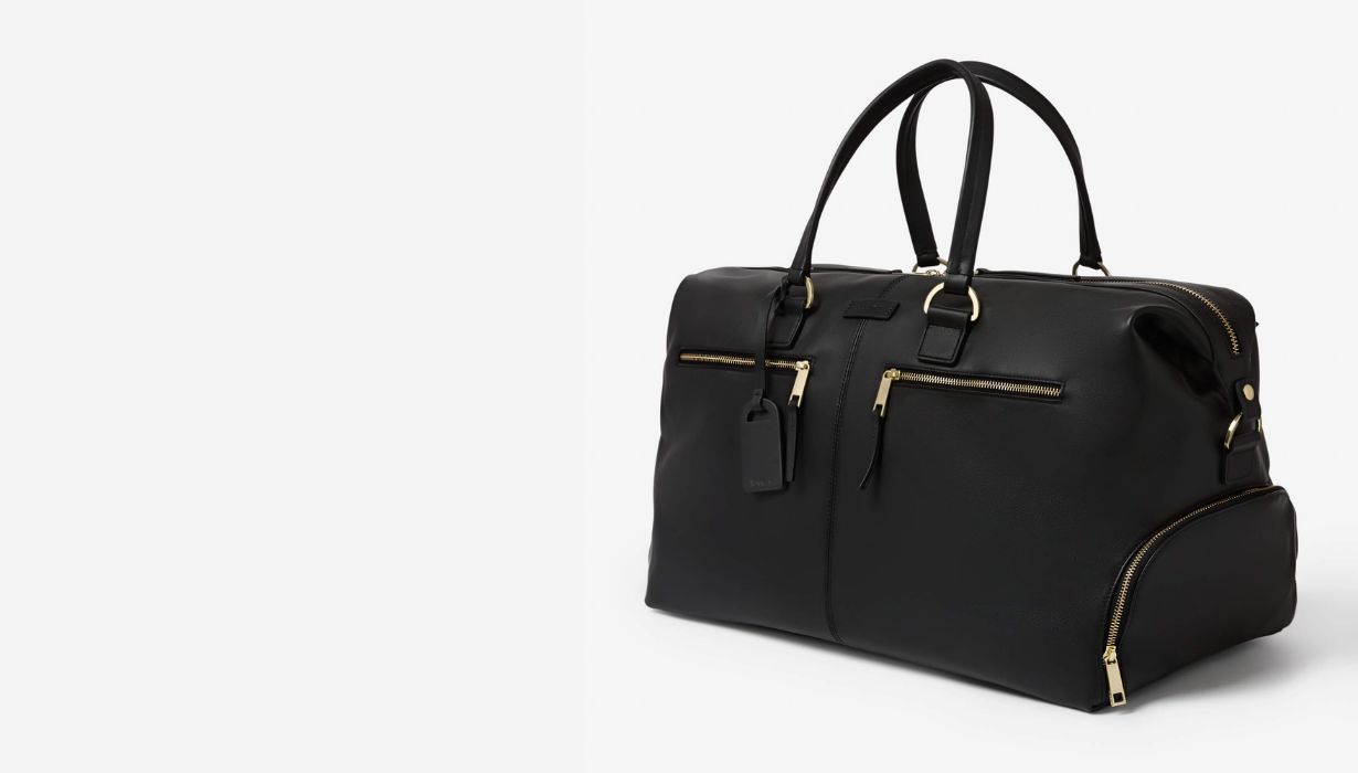 thumb-OXLEY OVERNIGHT BAG - BLACK WITH LIGHT BRUSHED GOLD HARDWARE