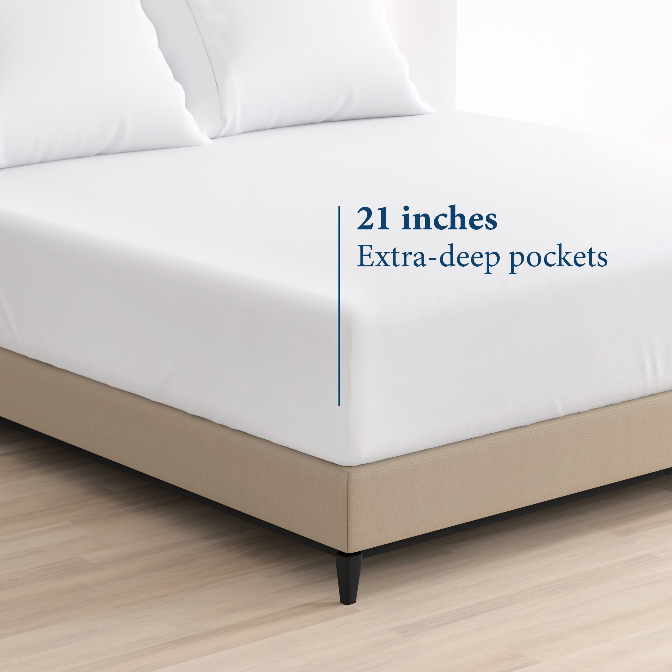Extra Deep Pocket Fitted Sheet Elastic Corner Straps Fitted Sheets 18 -  21 Queen Size White Color 