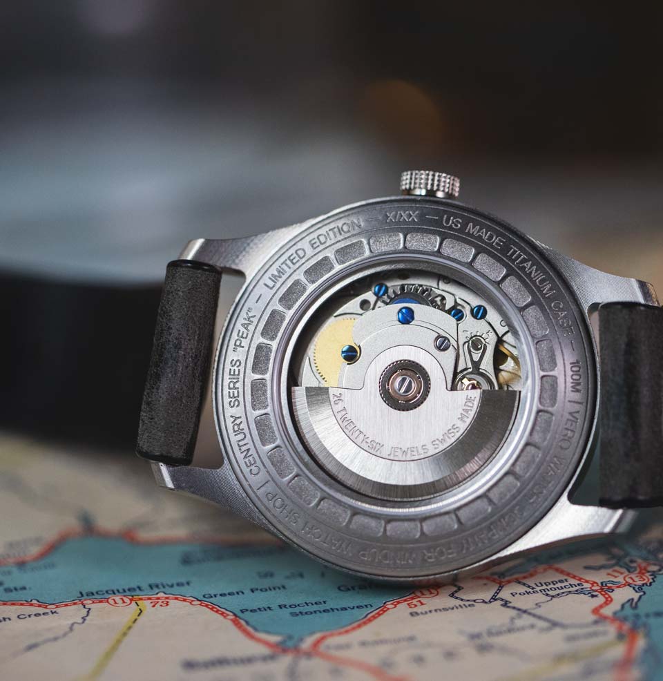 Vero x Windup Watch Shop Century 38mm LE Sapphire Display back - Sellita SW200 Movement