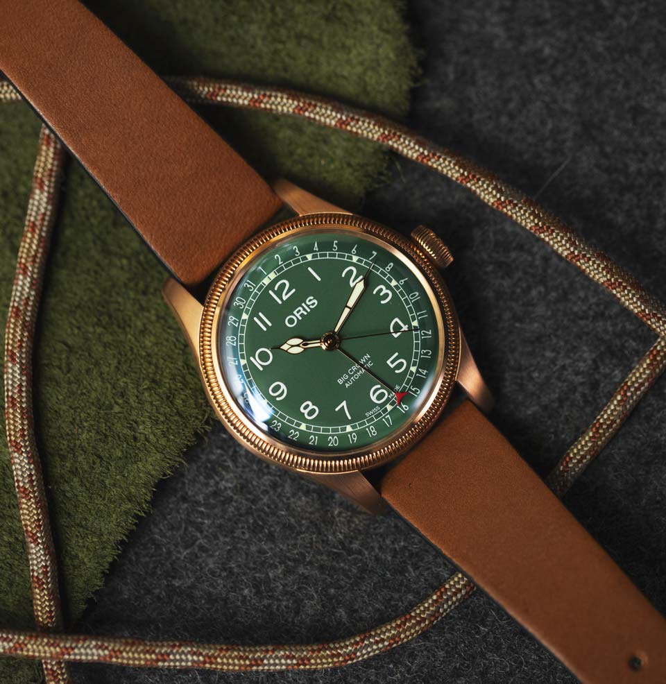 Oris big crown clearance pointer date green dial