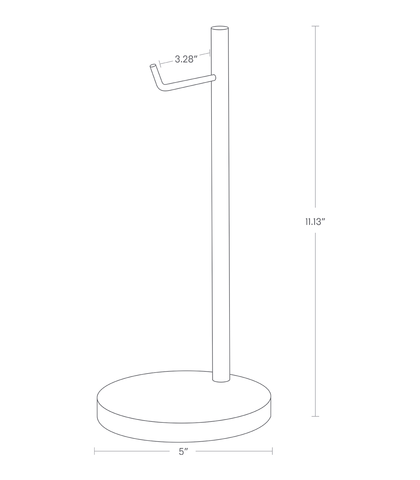Dimension image for Headphone Stand on a white background including dimensions  L 5.12 x W 5.12 x H 11.02 inches