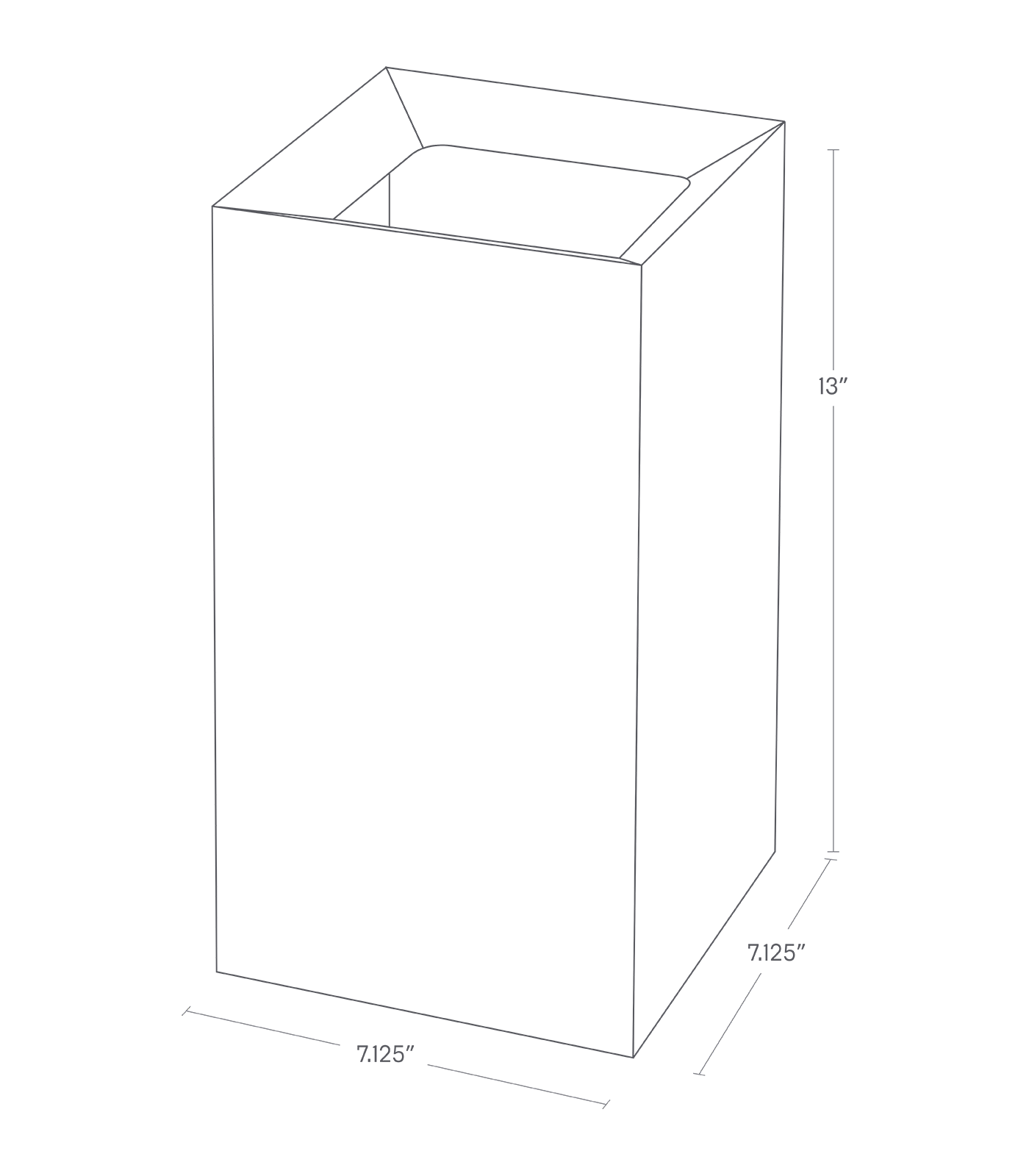 Dimension image for Trash Can on a white background including dimensions  L 7.09 x W 7.09 x H 12.99 inches