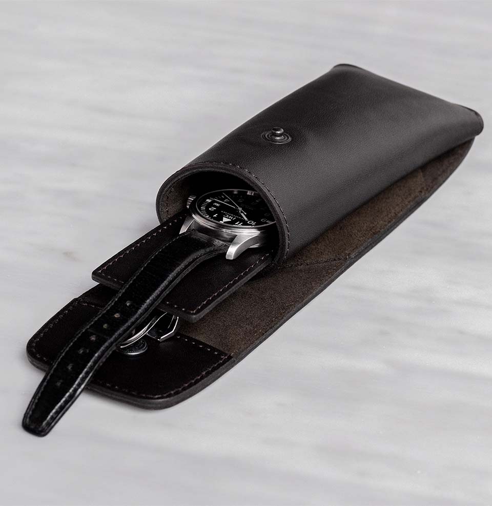 Watch Pouch Black Italian Nappa Leather