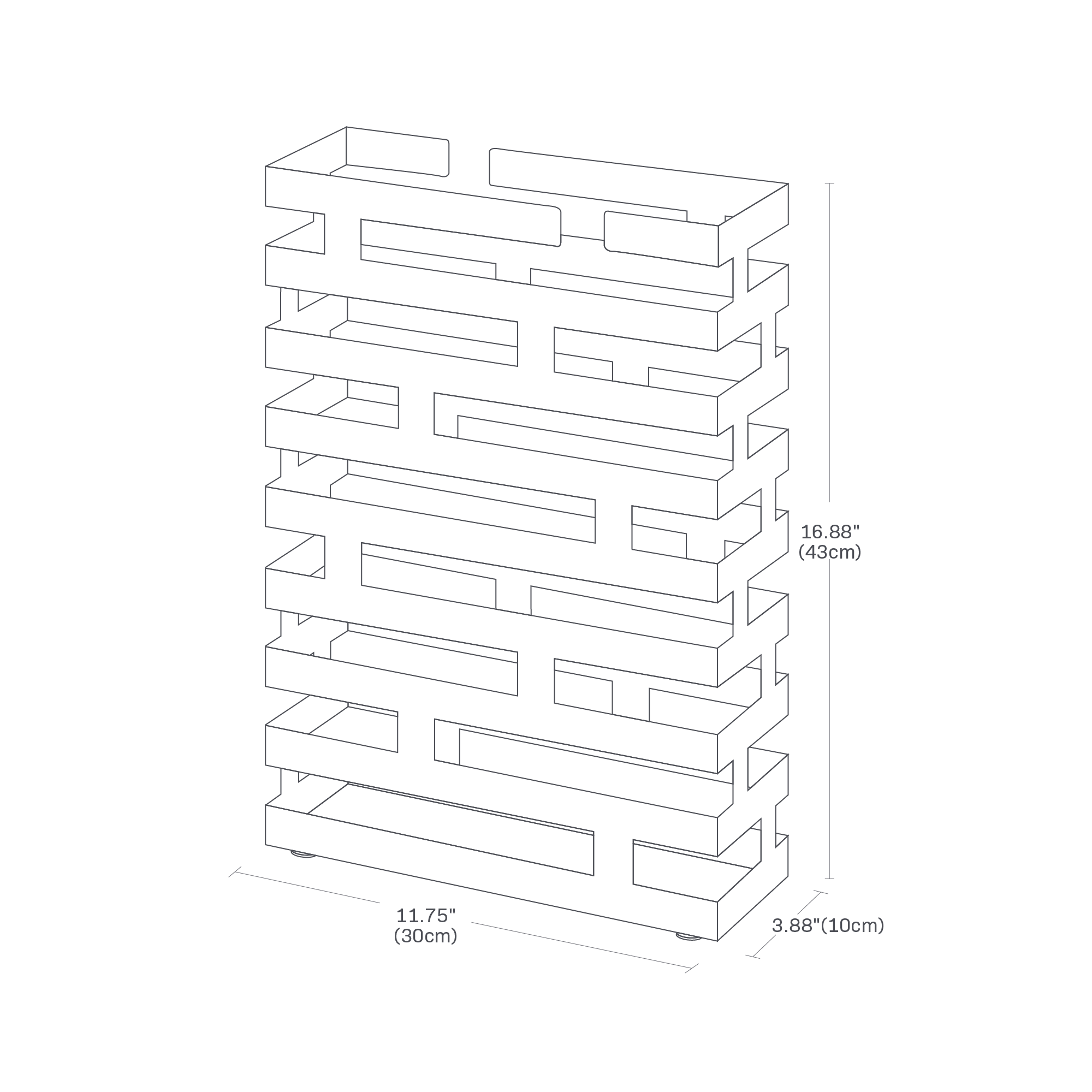 Image dimensionnelle du porte-parapluie montrant une longueur de 5,875", une largeur de 5,875" et une hauteur de 16,875"