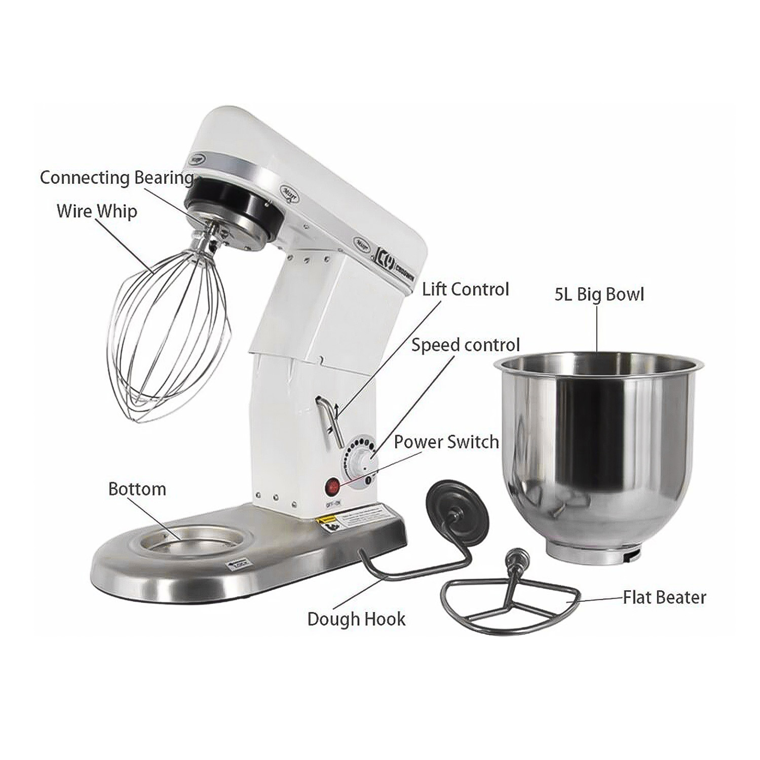 GorillaRock Food Mixer | Commercial Mixer with Dough Hook, Wire Whip ...
