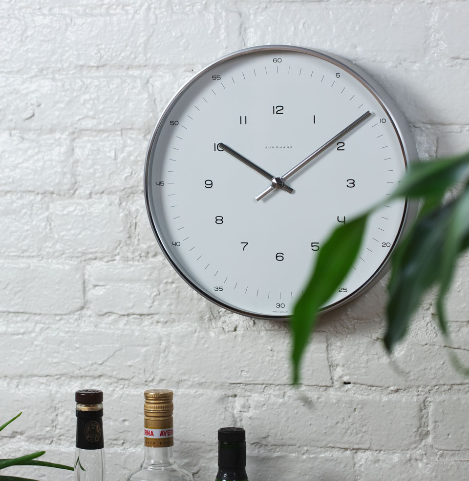 Max Bill 12 Inch Wall Clock Brushed Aluminum housing