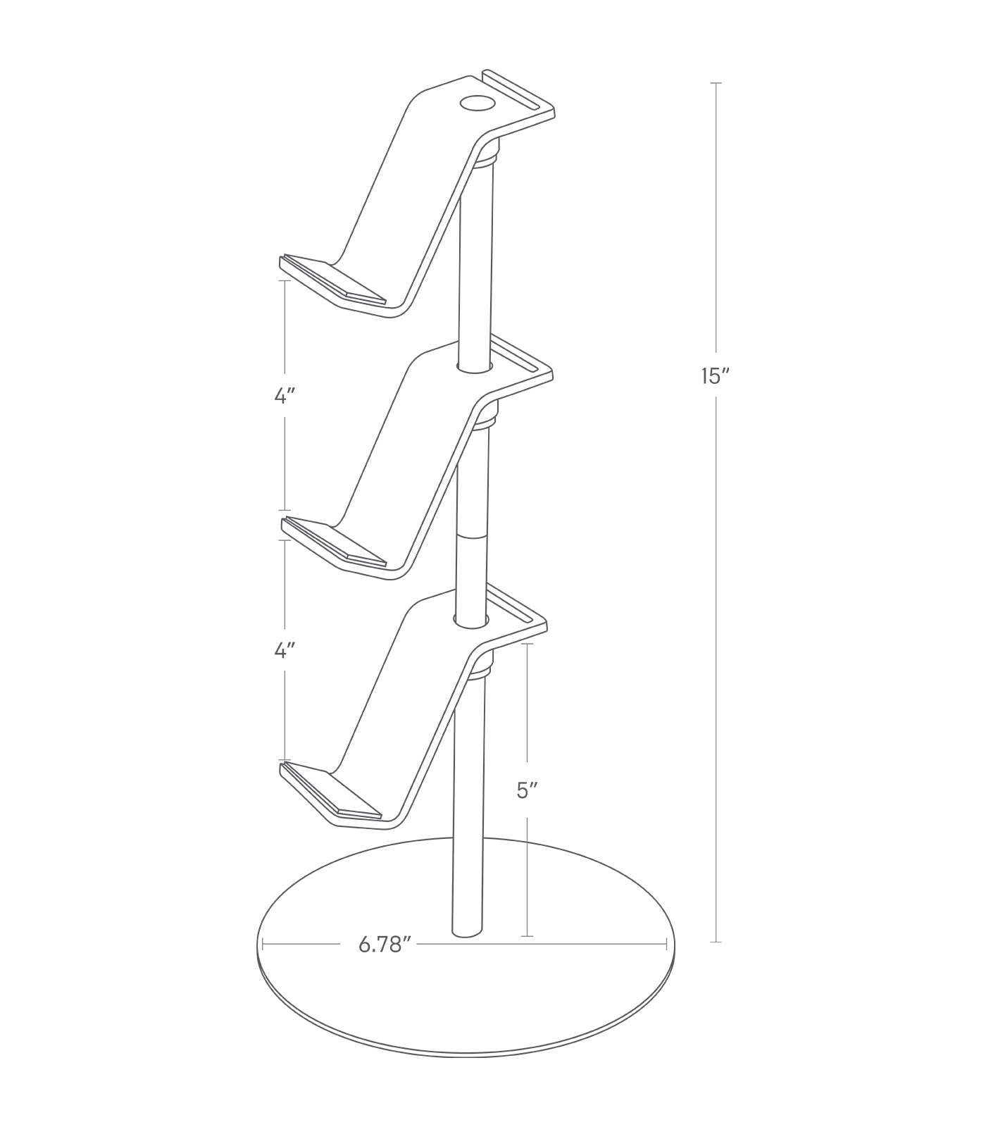 Dimension Image for a Controller Stand on a white background showing a height of 15