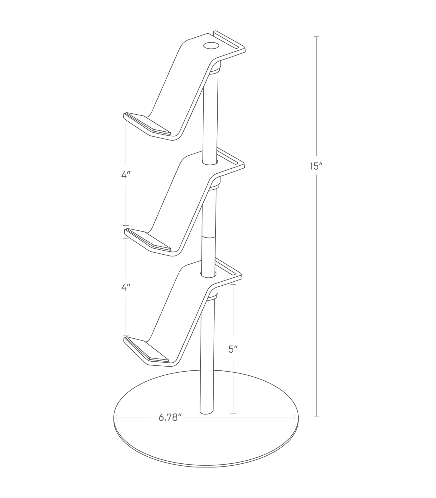 Dimension Image for a Controller Stand on a white background showing a height of 15