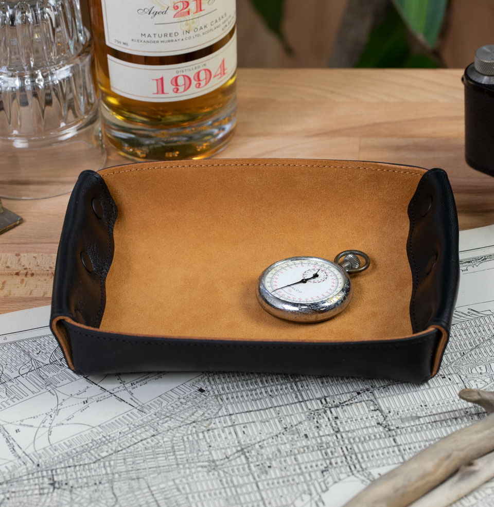 Leather Valet Tray Windup Watch, Leather Watch Valet