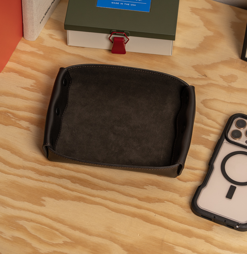 Leather Valet Tray Soft Suede Interior