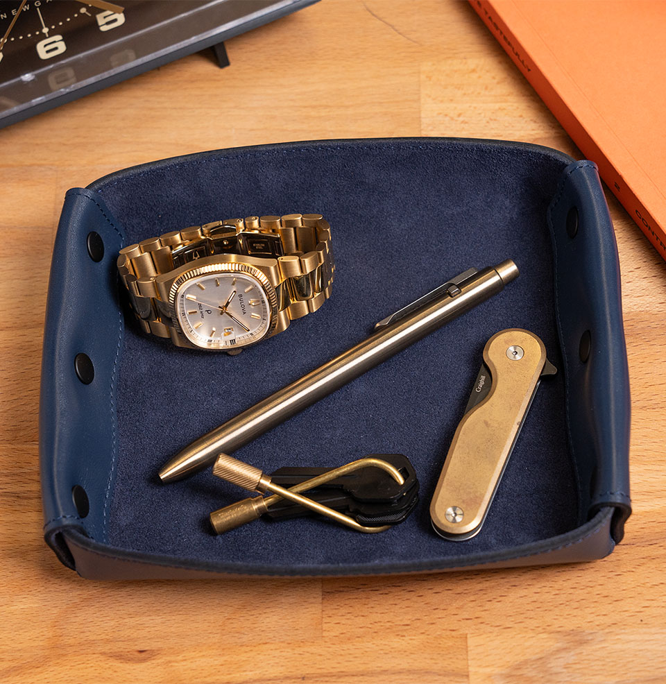 Leather Valet Tray Soft Suede Interior