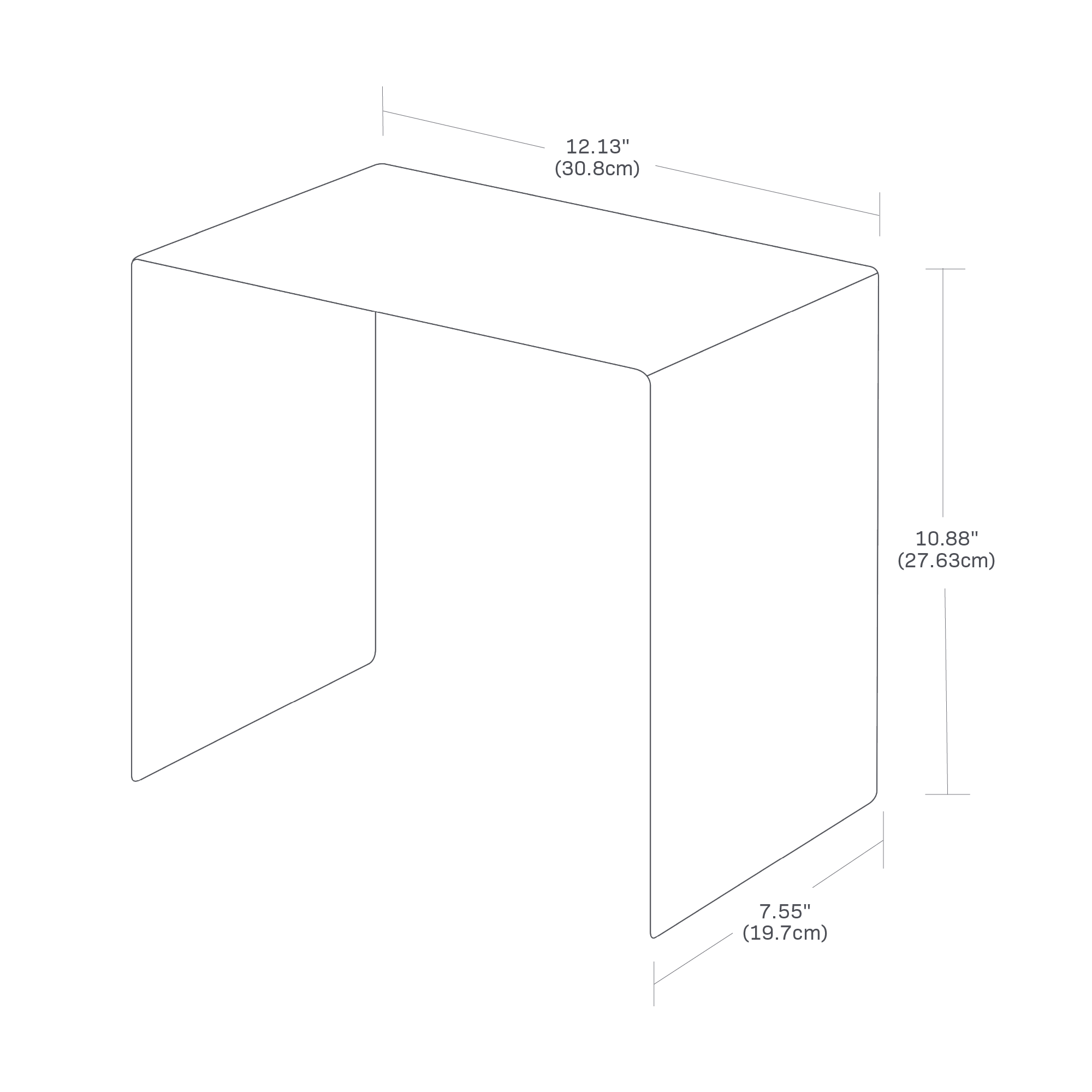 Dimension image for Riser showing a length of 12.13 inches, width of 7.75 inches and height of 10.88 inches.