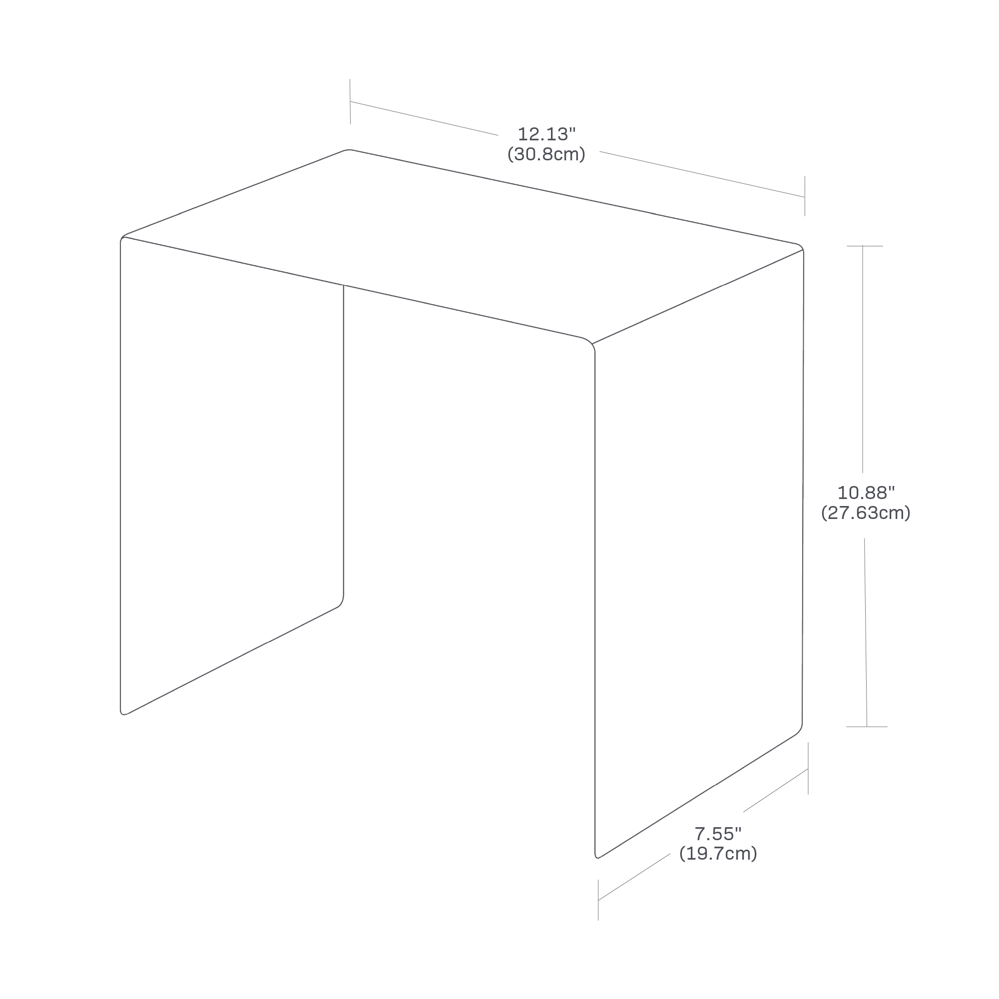 Dimension image for Riser showing a length of 12.13 inches, width of 7.75 inches and height of 10.88 inches.