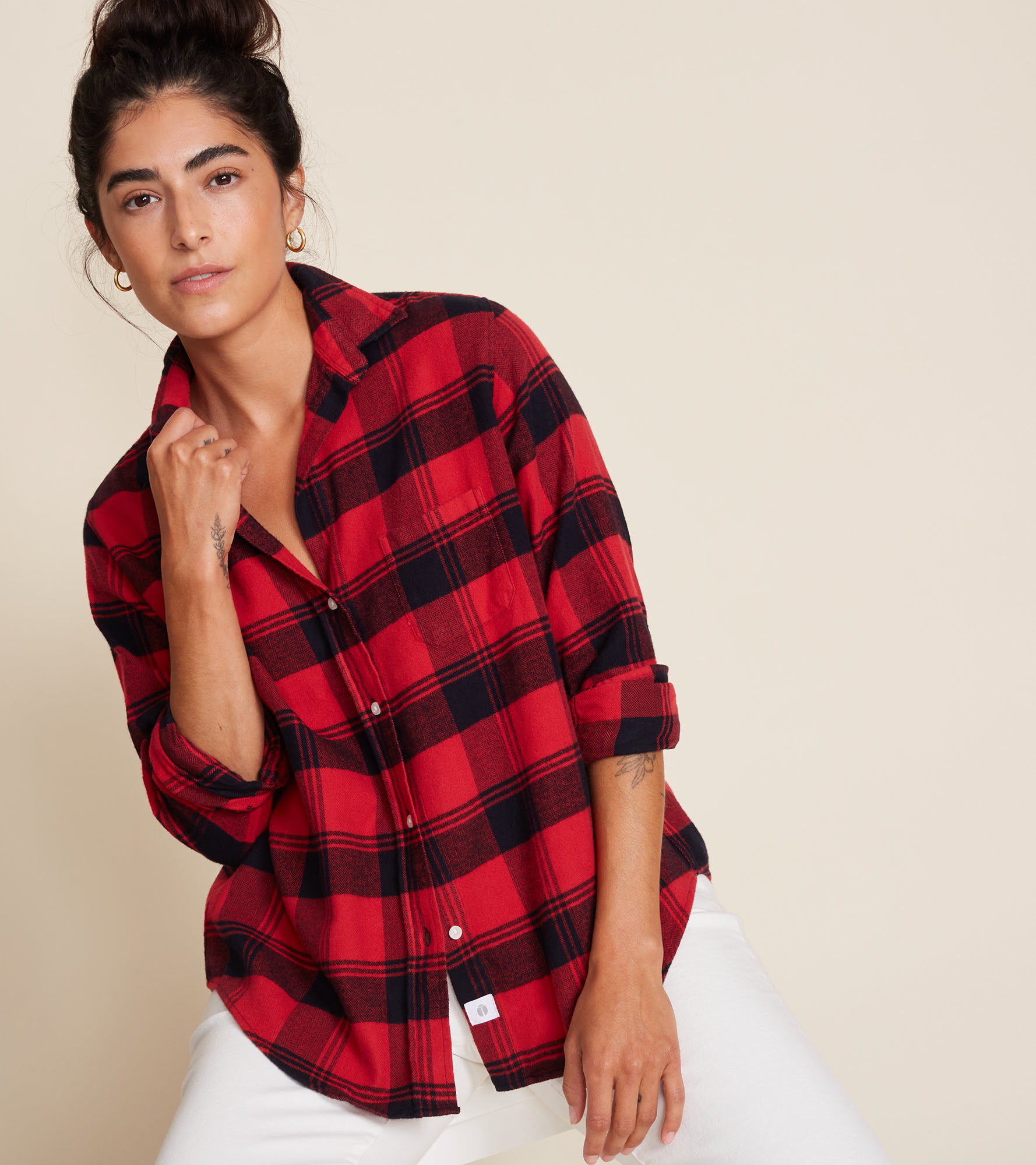 The Hero Button-Up Shirt Red with Black Plaid, Plush Flannel Final Sale view 1