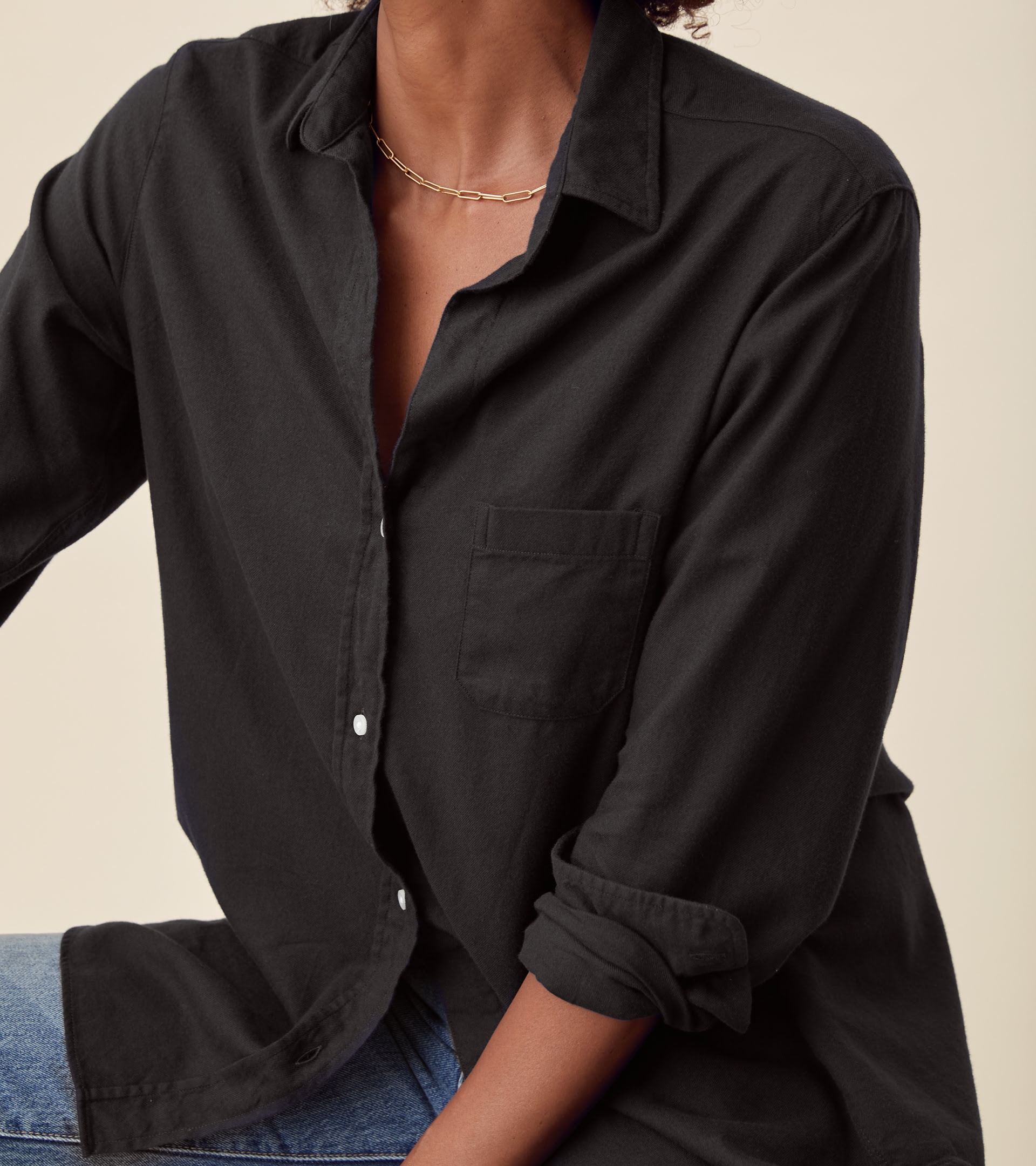 The Hero Button-Up Shirt Black, Feathered Flannel view 2