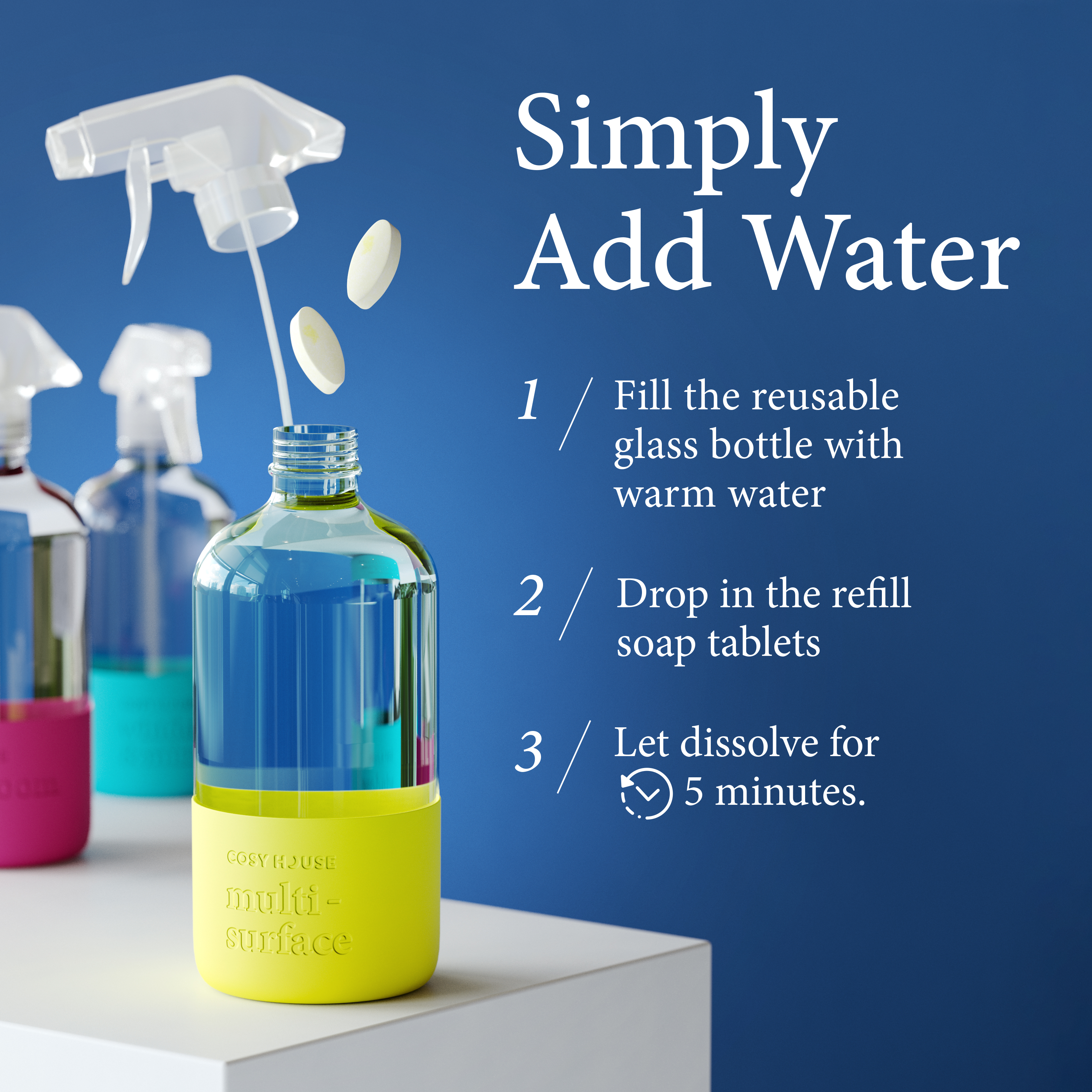 Refillable Non-Toxic Bathroom Cleaner Starter Kit (Bottle + 2 Refills)
