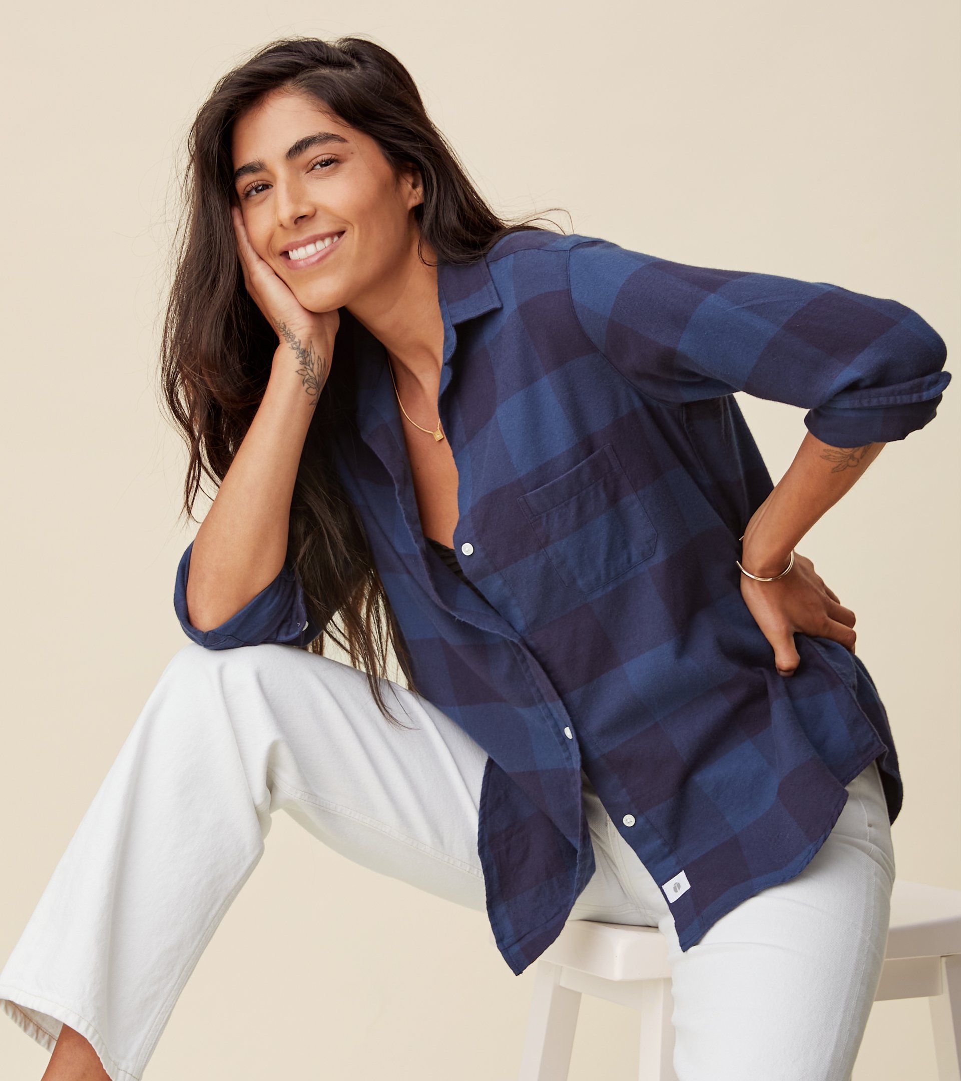 The Hero Navy and Slate Check, Feathered Flannel view 1