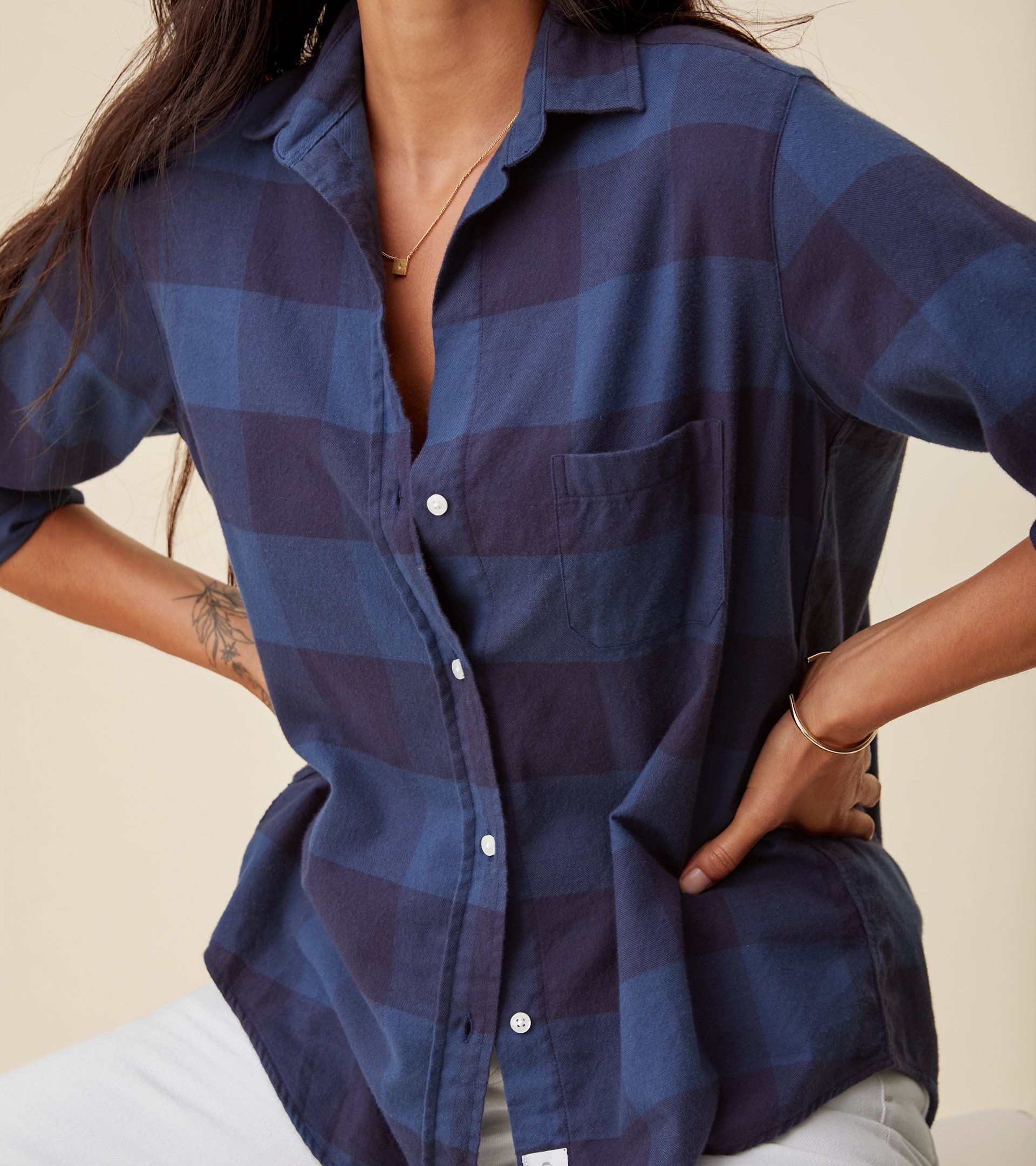 The Hero Navy and Slate Check, Feathered Flannel view 2