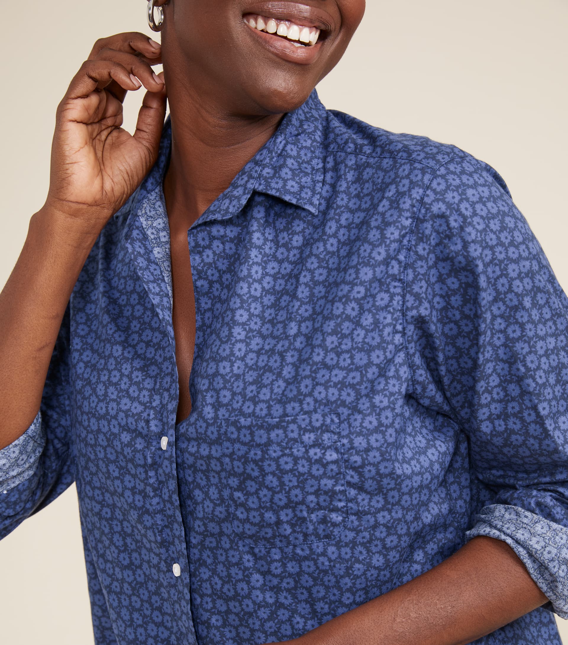 Image of The Hero Navy with Blue Flowers, Brushed Cotton Final Sale