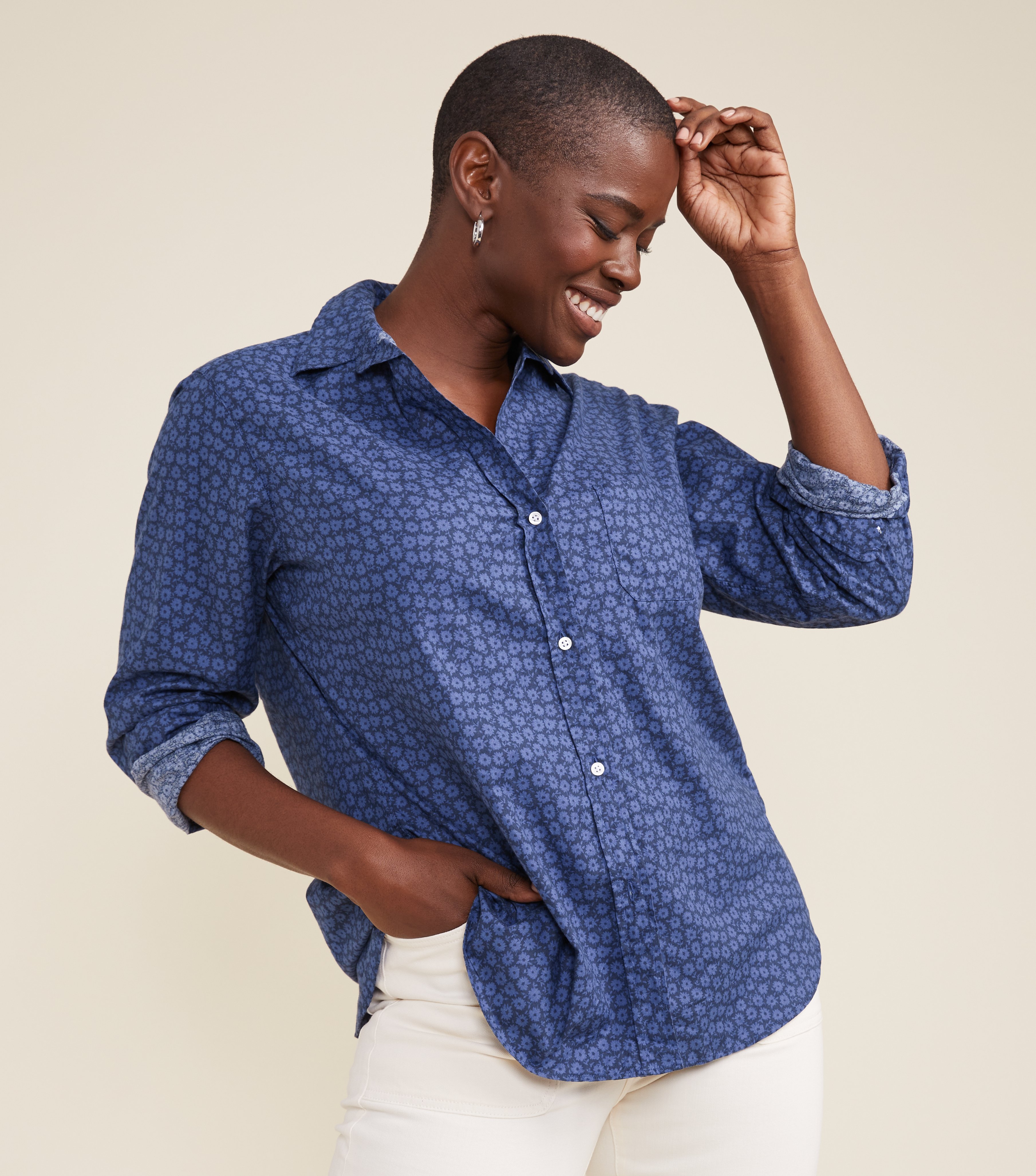 Image of The Hero Navy with Blue Flowers, Brushed Cotton Final Sale