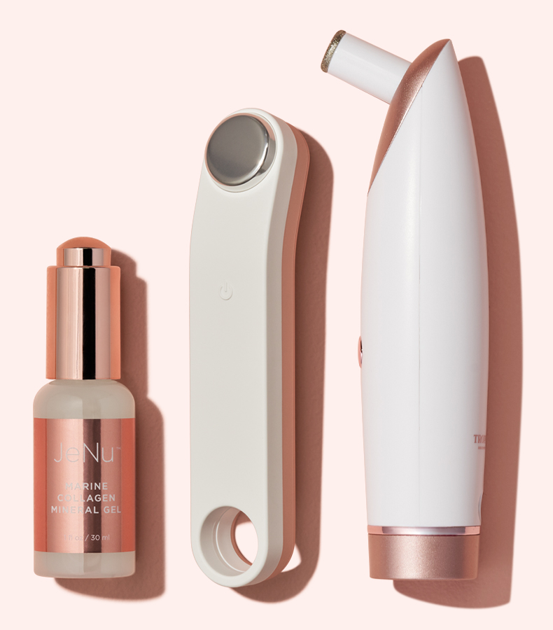 Two Are Better Than Bundle: MiniMD, JeNu Plus, and Marine Collagen Mineral Gel on Pink Background