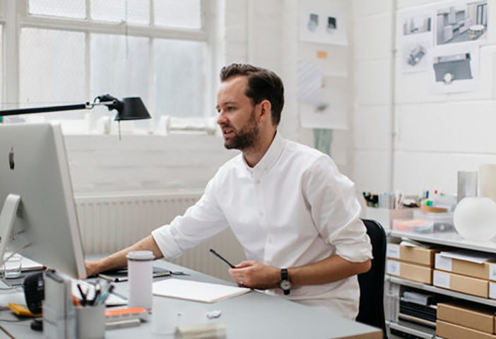 Designer Tim Rundle in his London studio. Photo c/o Tim Rundle Studio. 