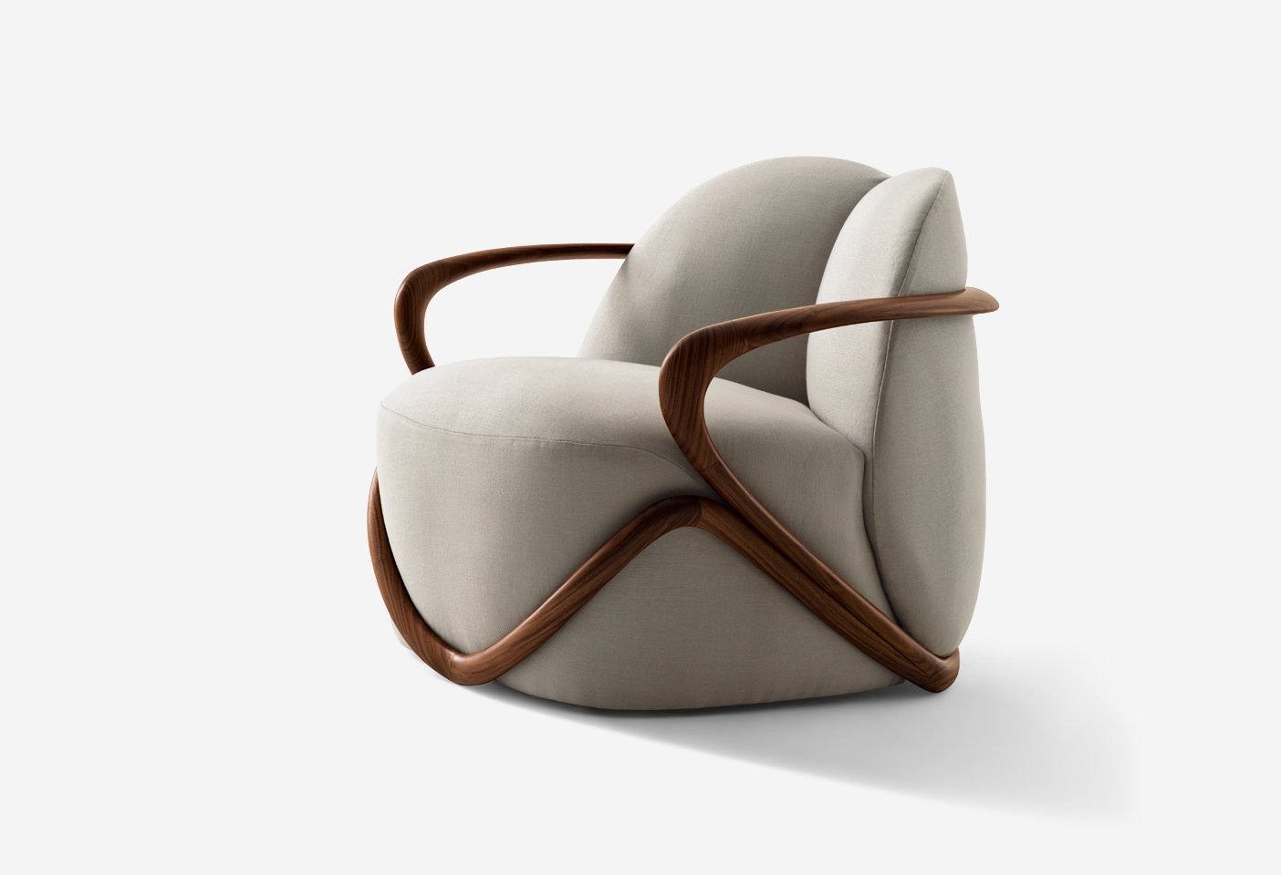 The Hug armchair designed by Rossella Pugliatti for Giorgetti is designed around the narrative of 'space'. It's fluid bentwood frame contains the soft unpholstered seat and back, literally and figuratively hugging you as you sit. Photo c/o Giorgetti.