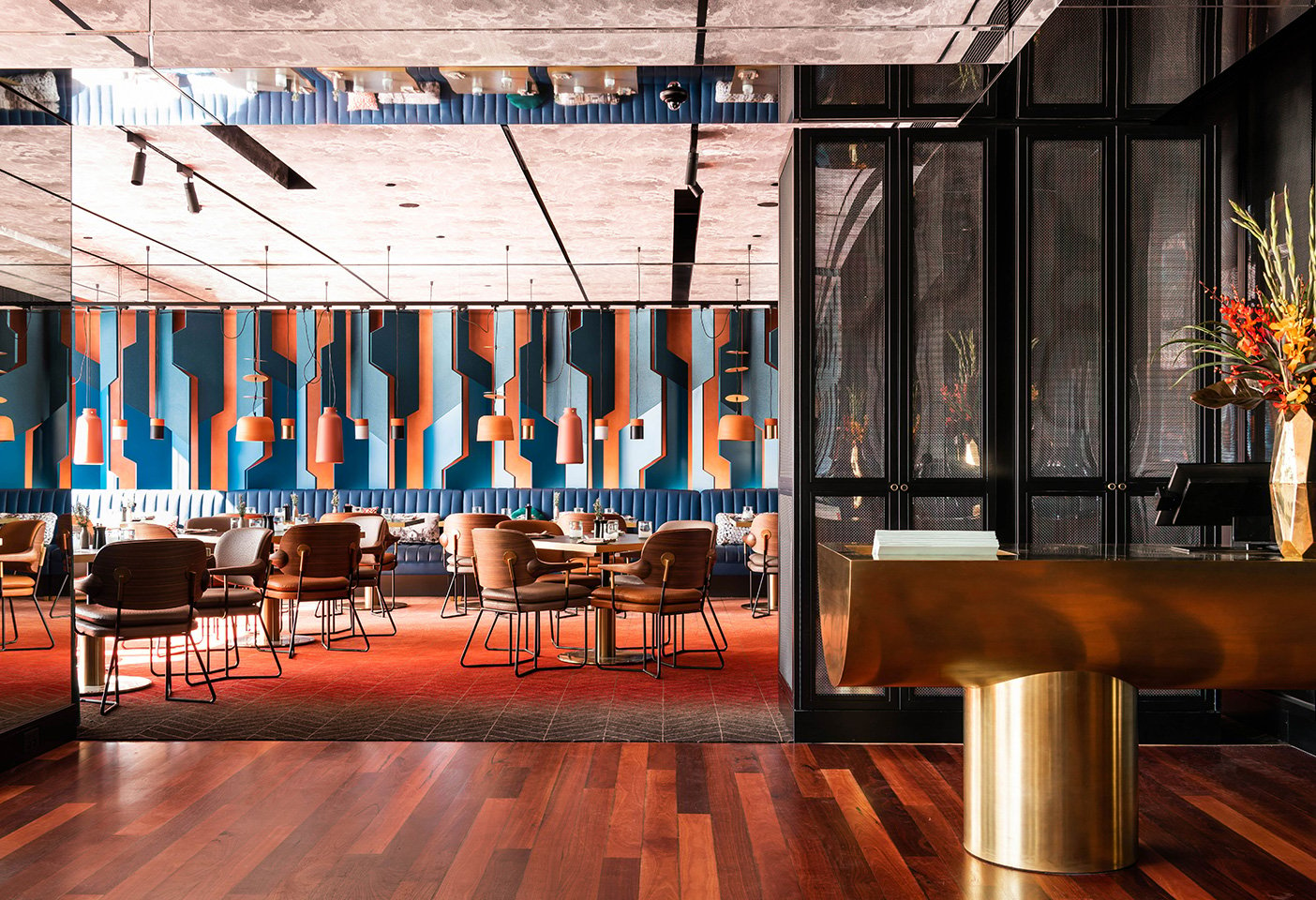 The QT Melbourne and its bold use of colour, pattern and texture evokes the Italian rationalist masters of the 1930s who focused on glamour and modernity. Photo c/o Nic Graham & Associates. 