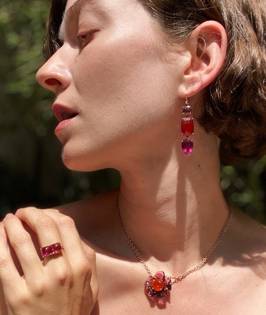 Pink tourmaline is extra special when paired with bold fire opal.