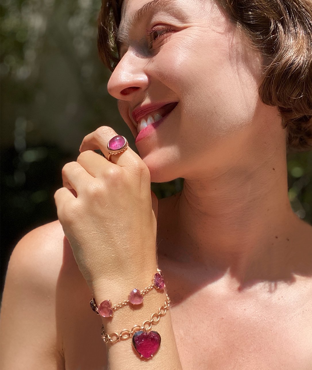 The sweetest pink tourmaline hearts we ever did see are even better worn together.