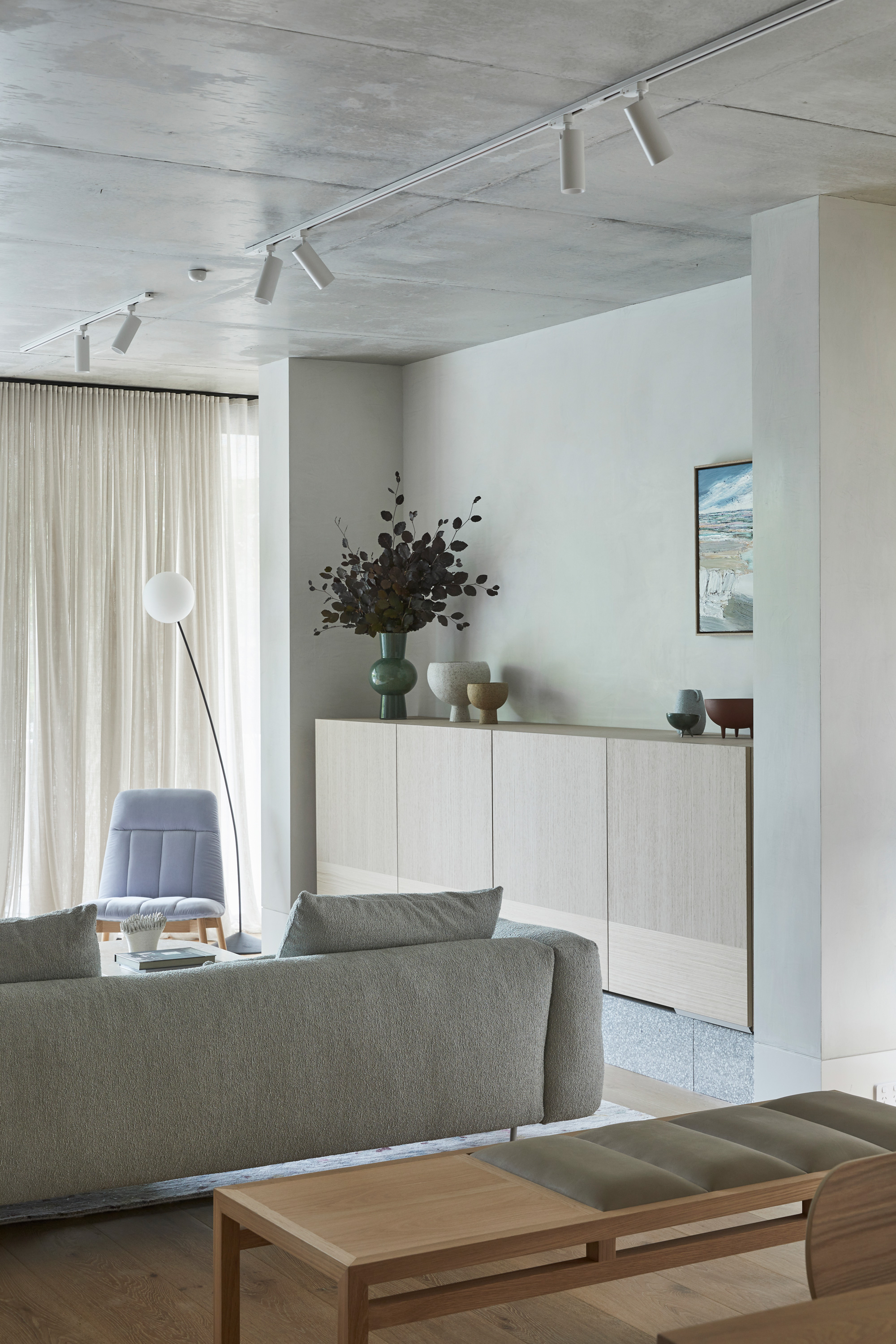 Essie Armchair, Boyd Floor Lamp, Miller Sofa + Billie Bench