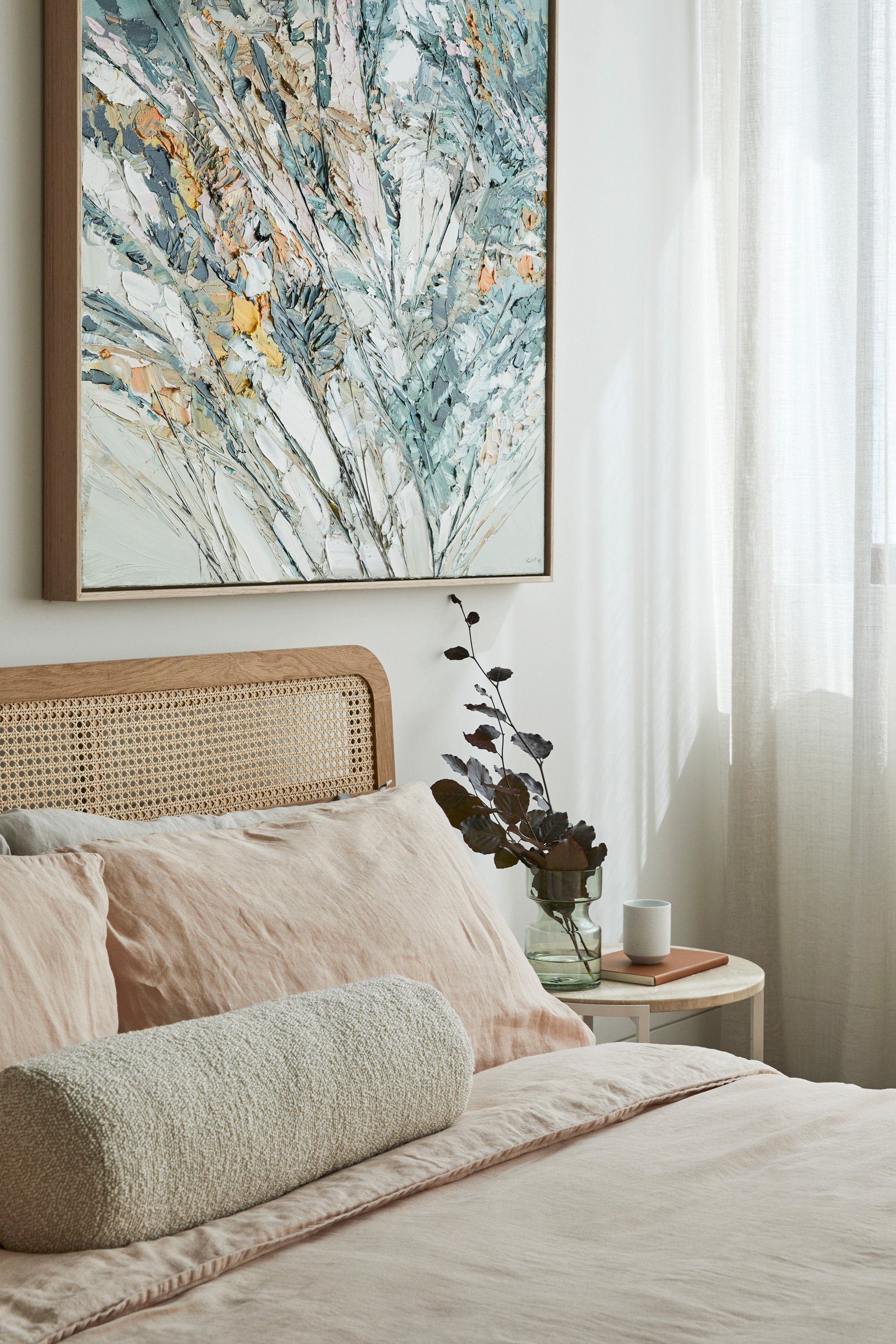 Willow Bed, Airo Bed Linen, Luna Cushion + Alice Side Table