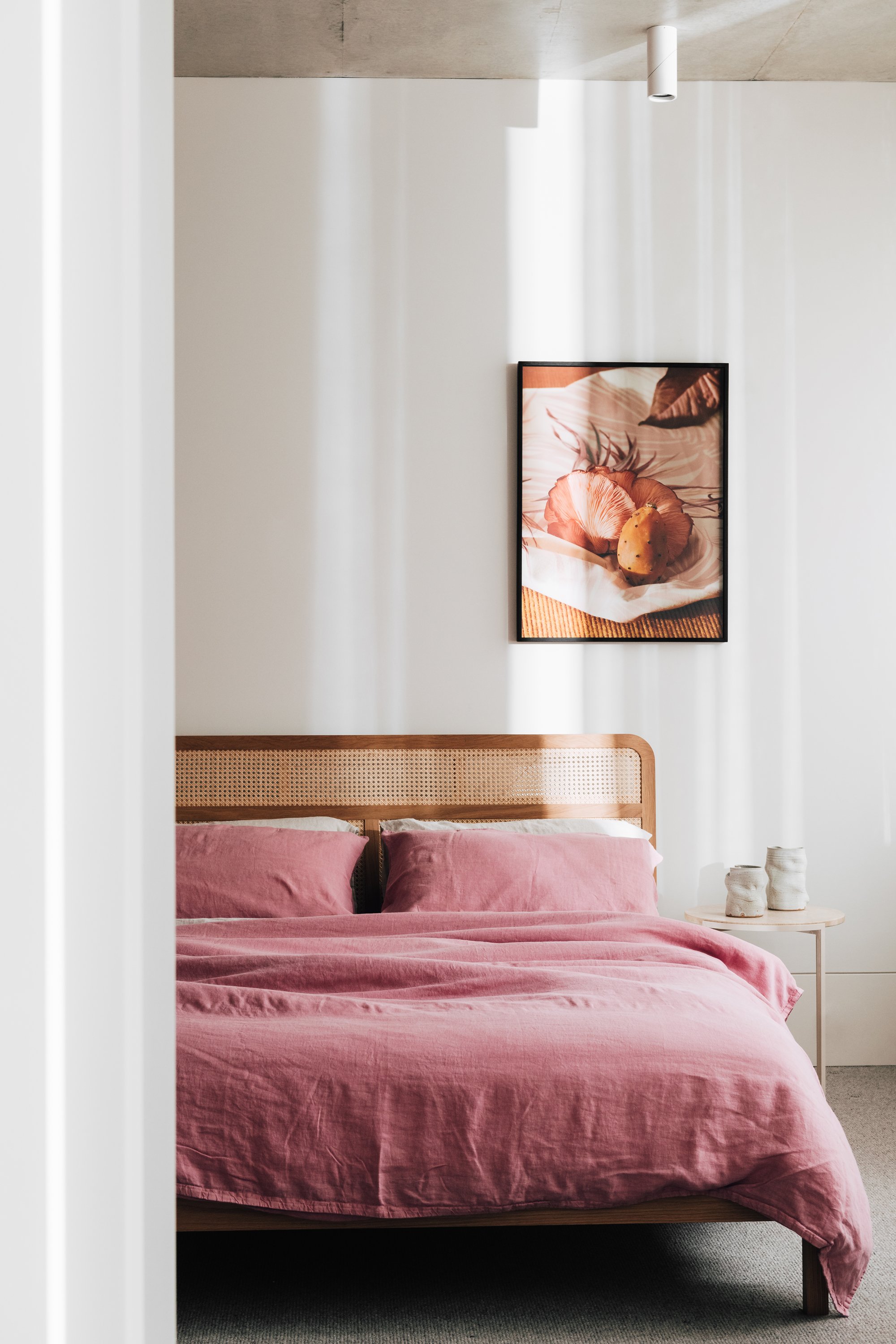 Willow Bed, Airo Rose Bed Linen, Alice Side Table, Kyokusen Vase's + Blush by Victoria Zschommler