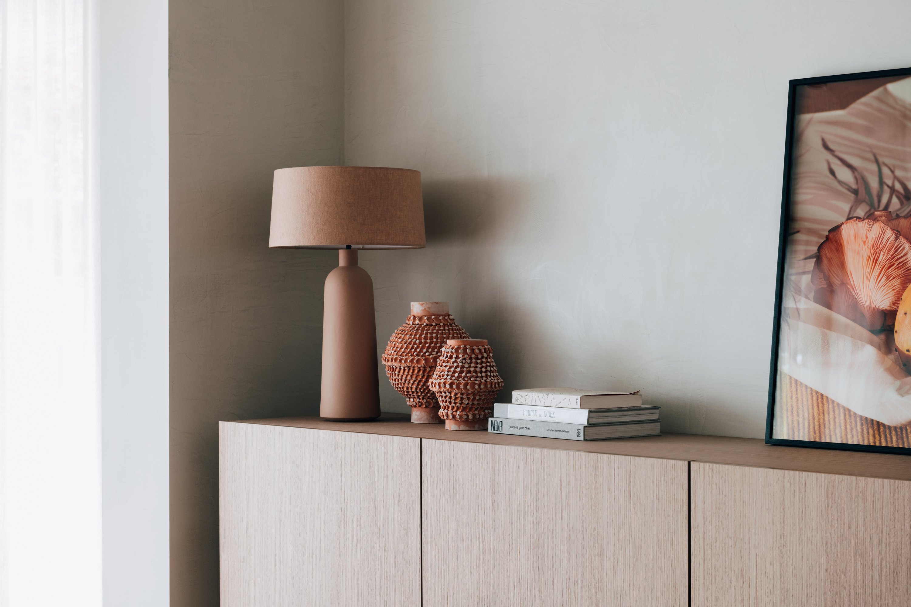 Heath Table Lamp, Large Dot Vase, Small Dot Vase + Blush by Victoria Zschommler