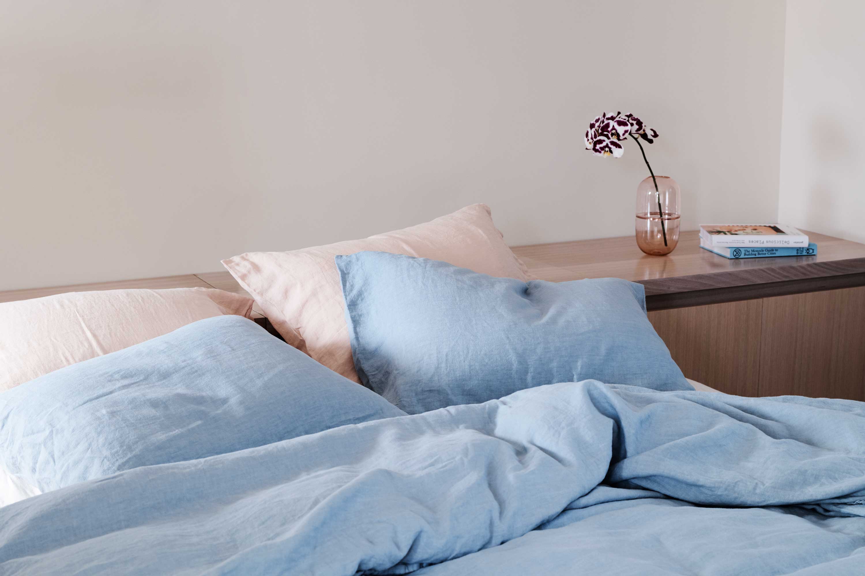 Airo Nude Bed Linen, Airo Sky Bed Linen + Sugarpill in Aurora Pale