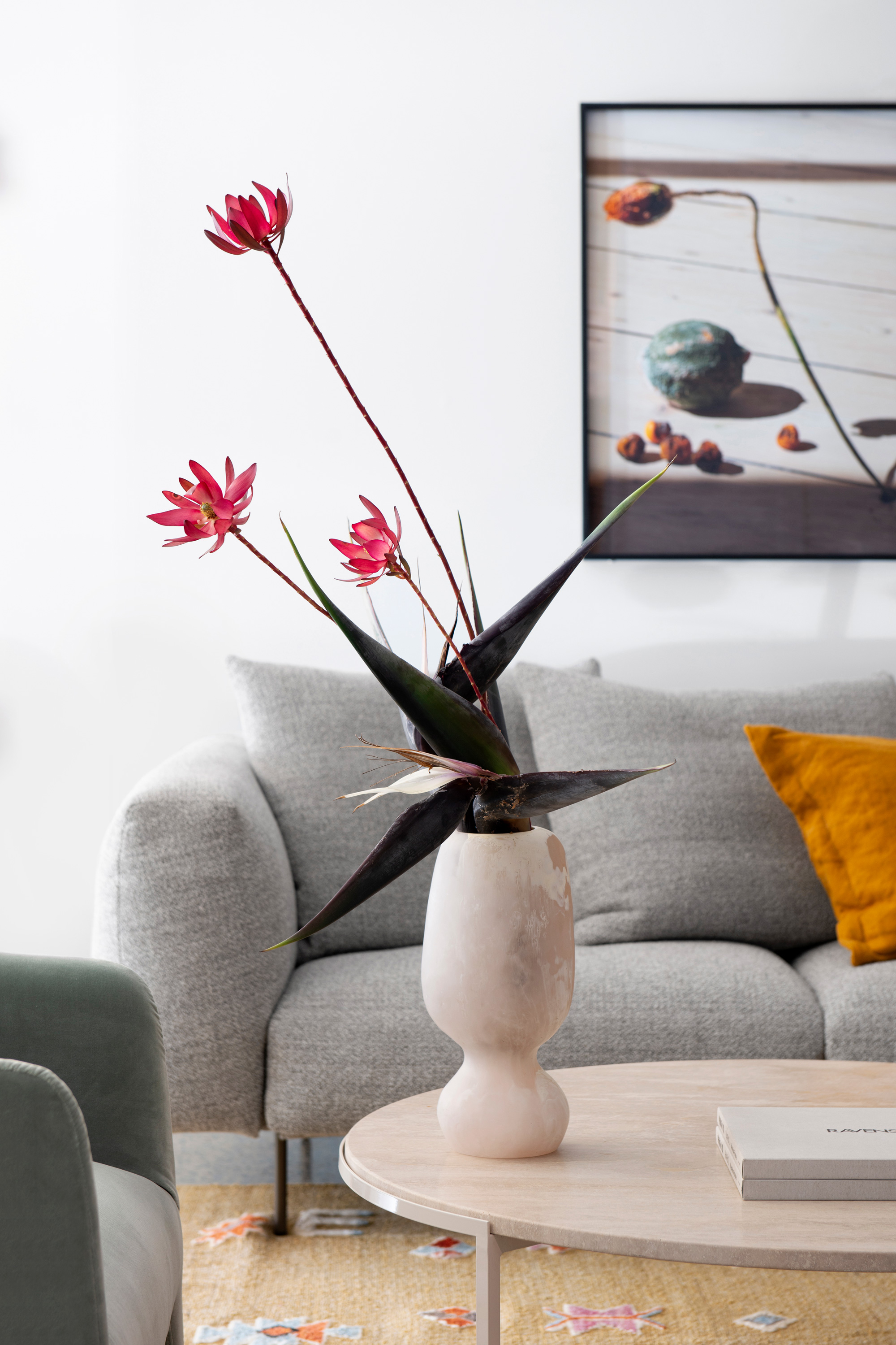 Miller Modular, Alice Coffee Table + Tall Rockpool Vase in Ivory Swirl