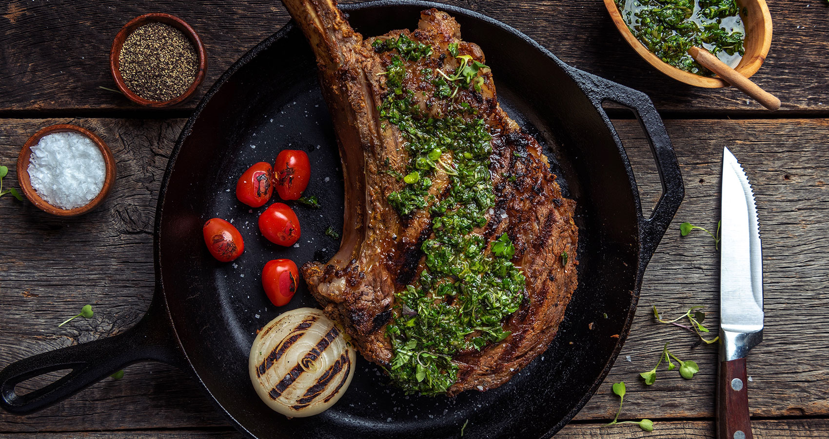 Mustard Rub Tomahawk Steak with Microgreen Relish