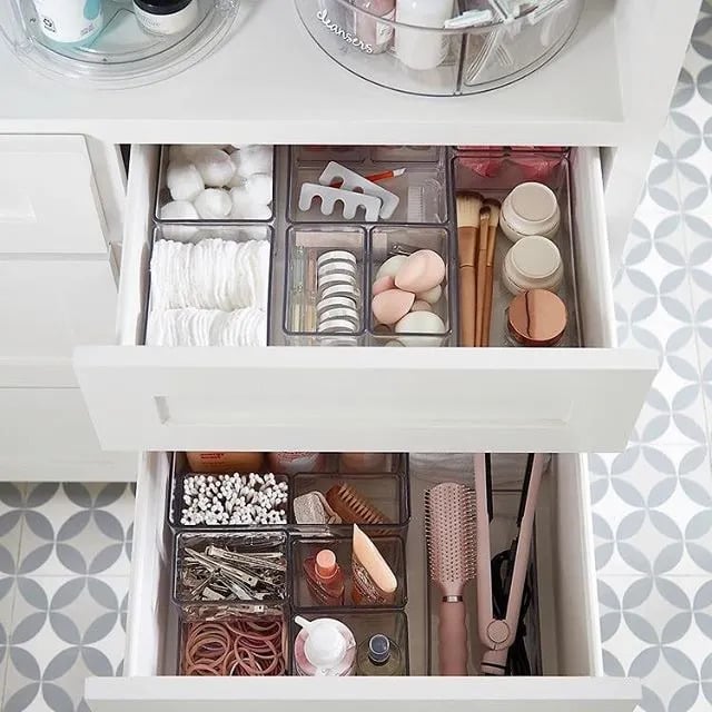Organized bathroom drawers with compartments