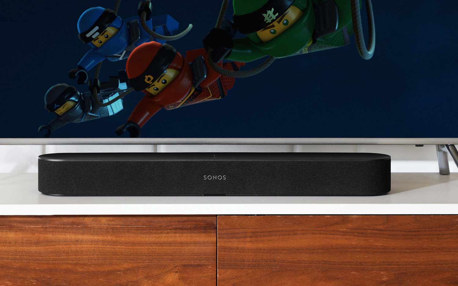 Sonos Beam in front of television screen