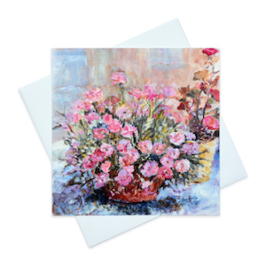 Pink Carnations Painting available as a floral card, floral art print and floral canvas print online at Judi Glover Art. Carnation Cards are used for birthdays in January.
