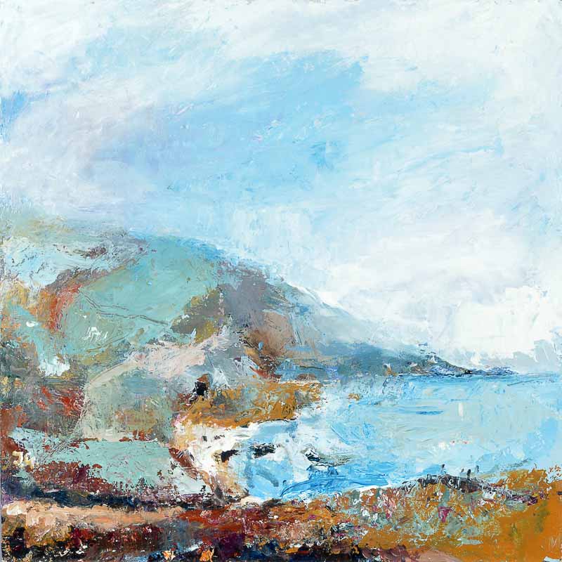 Coastal Art in the UK by Judi Glover Art. A coastal painting of the Cornish coastline which is available as a Cornish greeting card, coastal framed prints and a coastal canvas print