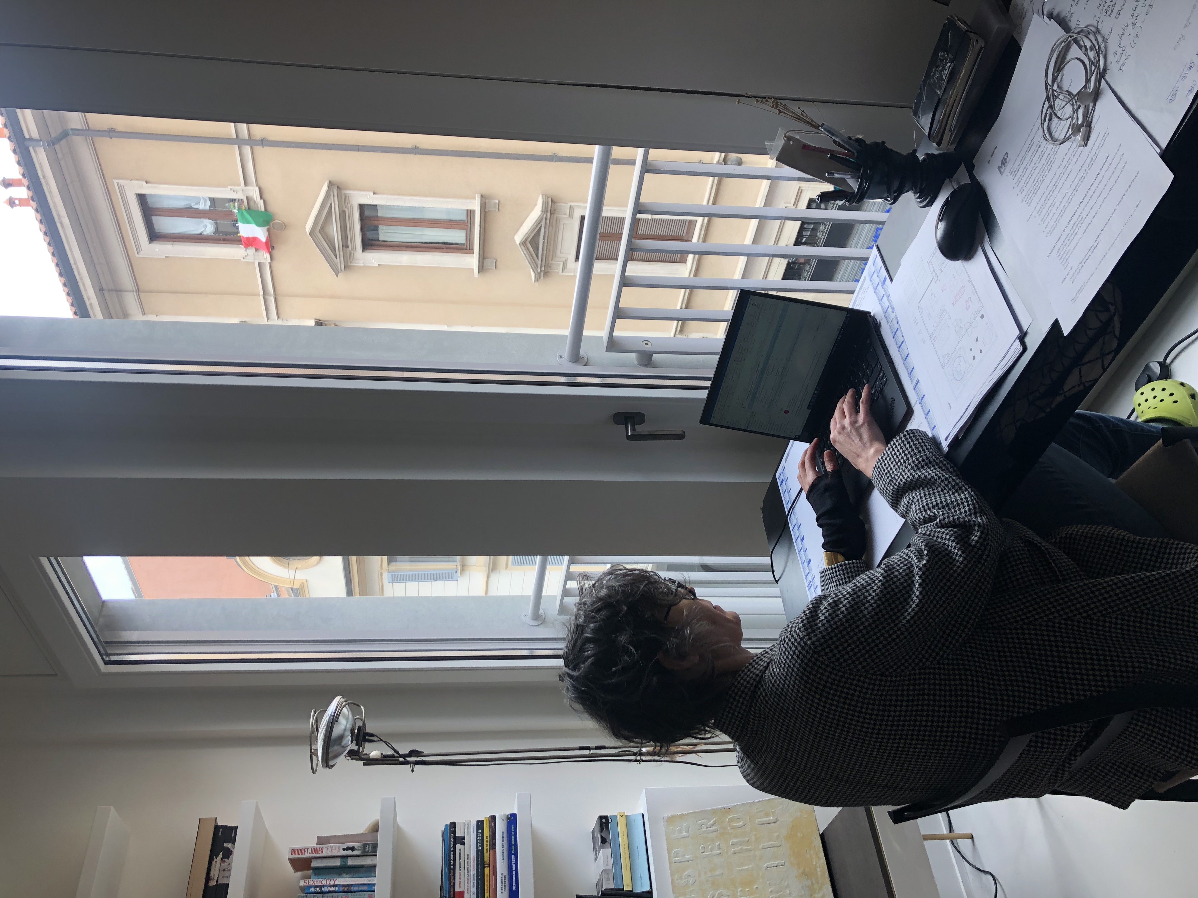 Carola working from home in Milan where the family was in lockdown for three months. Photo c/o Carola Bestetti.