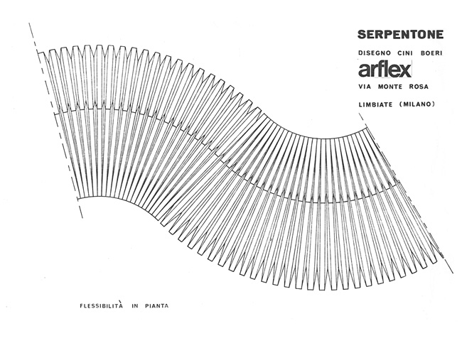 A drawing of the Serpentone sofa system that was made in modules. Photo c/o Arflex. 