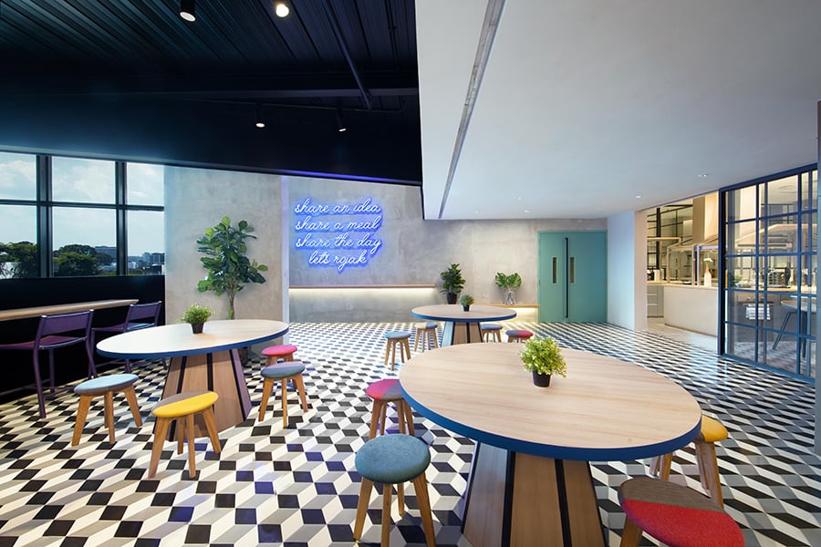 Lyf Funan in Singapore includes social kitchen and dining rooms for guests who prefer not to cook in their rooms. 